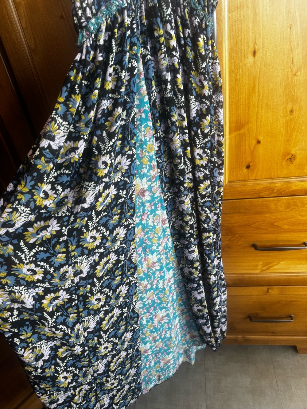 Free People Floral Print Blue Chemise Maxi Slip with Slit - Picture 7 of 9